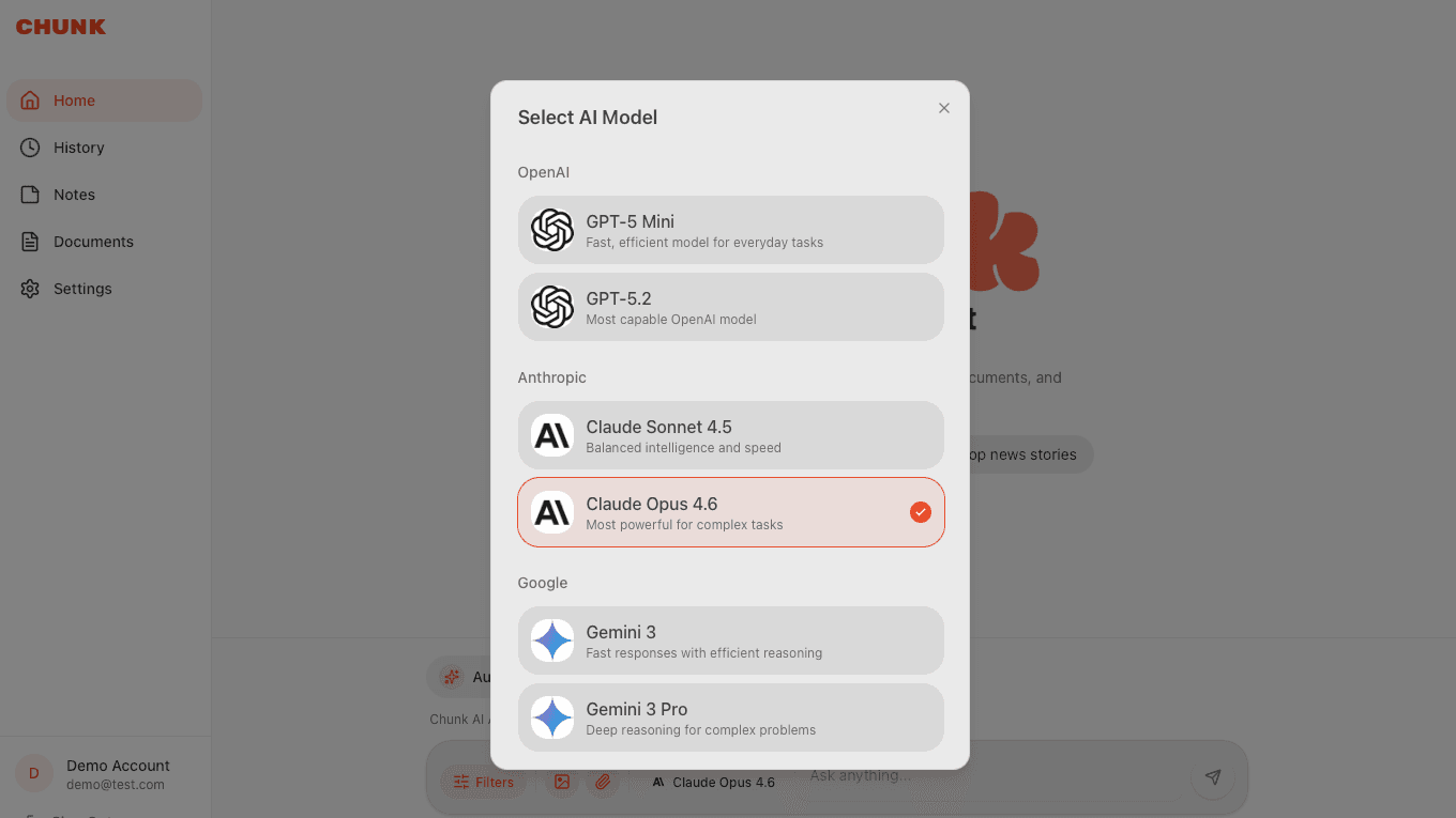 Chunk AI chat interface