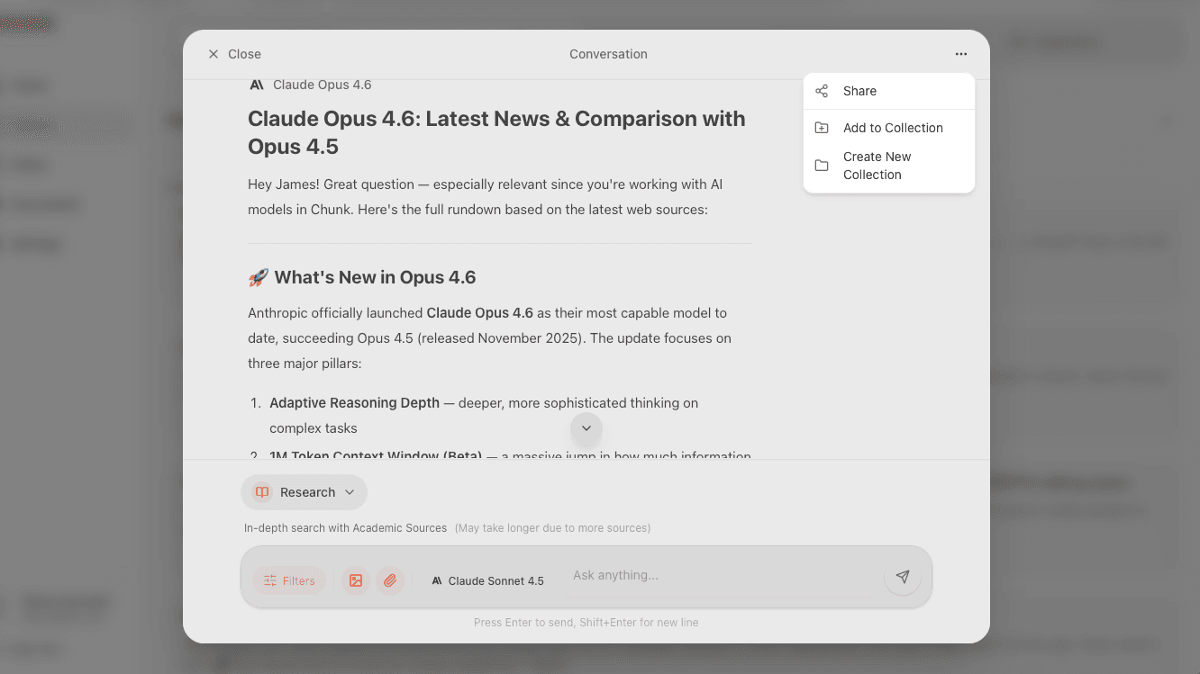 Sharing a conversation in Chunk
