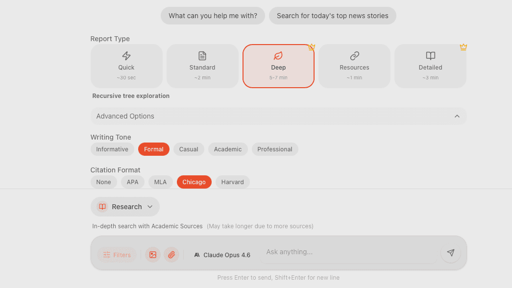 Research report type selection