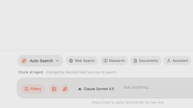 Search mode dropdown in Chunk