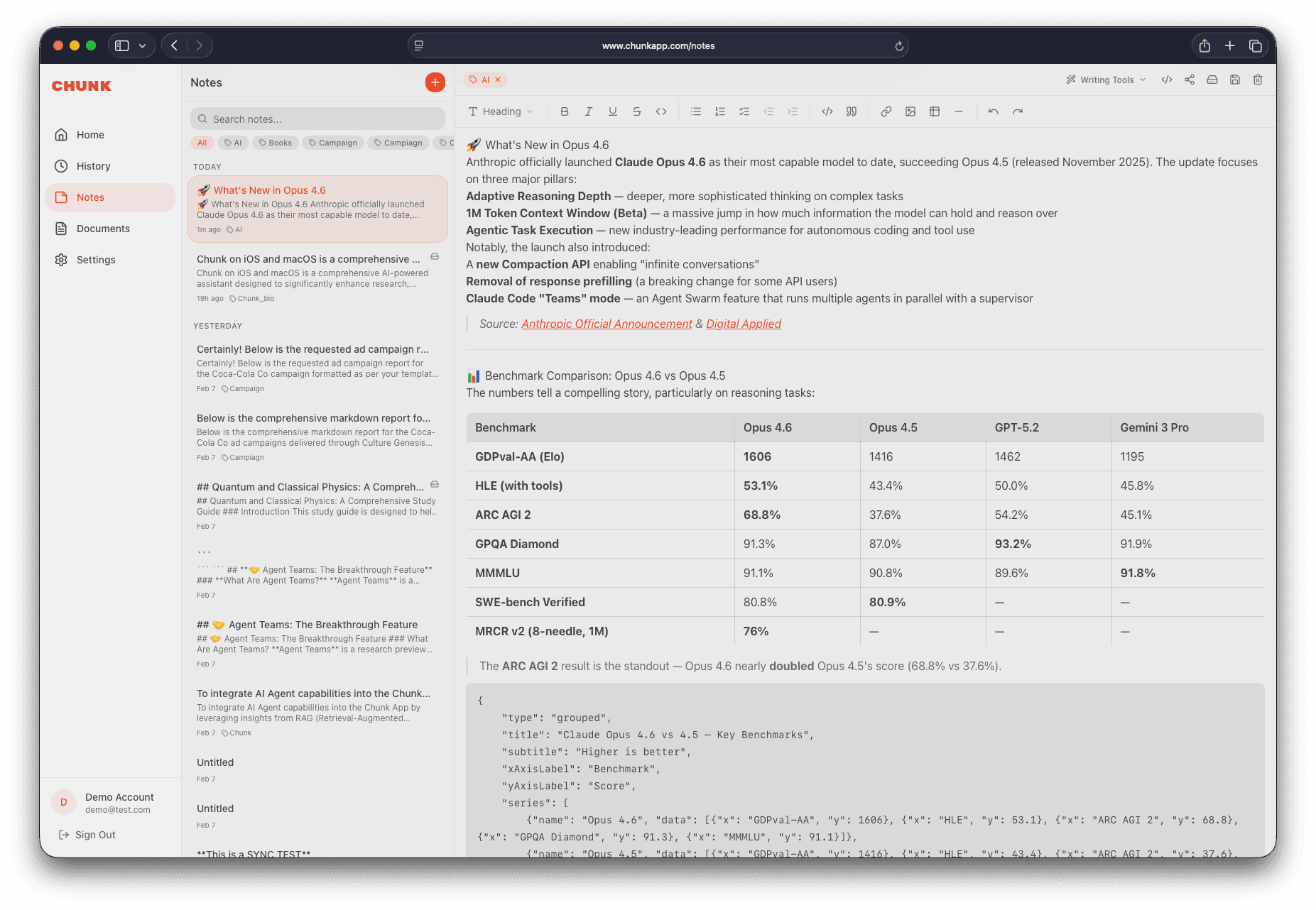 Chunk Notes Feature