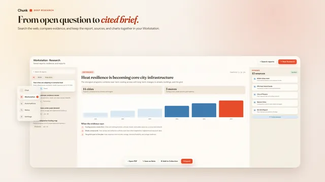 App Store artwork for Chunk on Apple Vision Pro: a research report window with numbered citations placed in a room.
