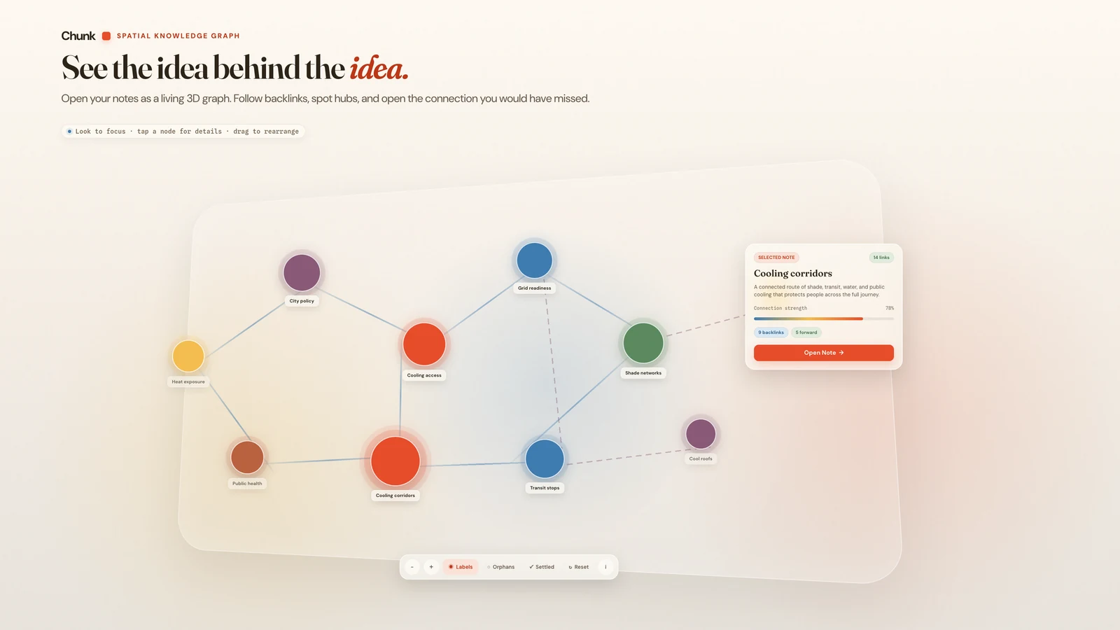 App Store artwork for Chunk on Apple Vision Pro: the volumetric knowledge graph with notes as nodes connected by their backlinks.